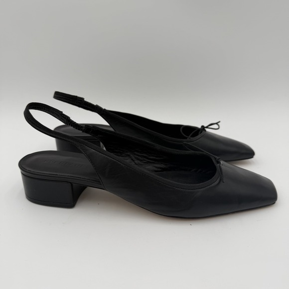 Everlane Ballet Slingback Heels Womens 10 Black Leather Square Toe Block Heel - Picture 2 of 8